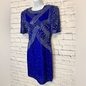 Vintage 80s Lawrence Kazar Silk Beaded Cocktail Dress
